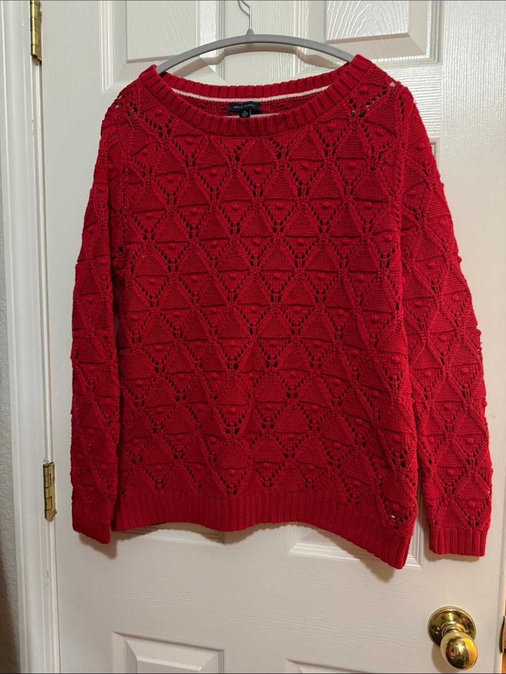 Tommy Hilfiger Red Openwork Scoop-Neck Sweater